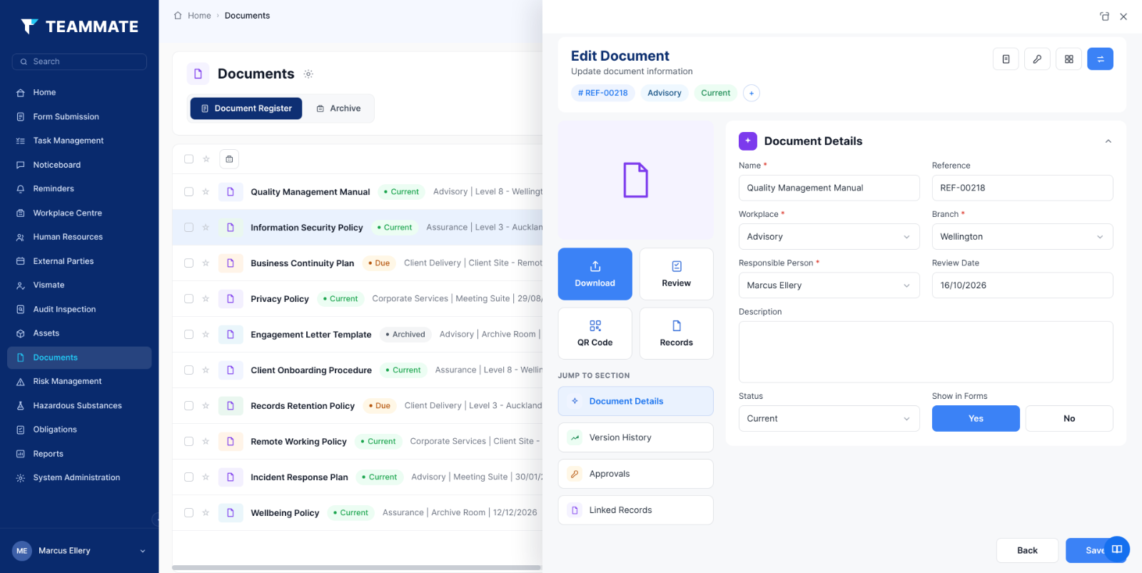 Compliance dashboard in Teammate App