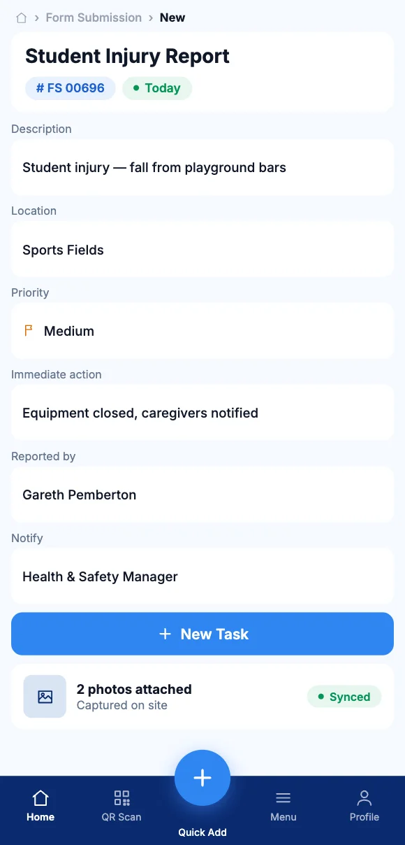 The Teammate App mobile app showing reporting a near miss
