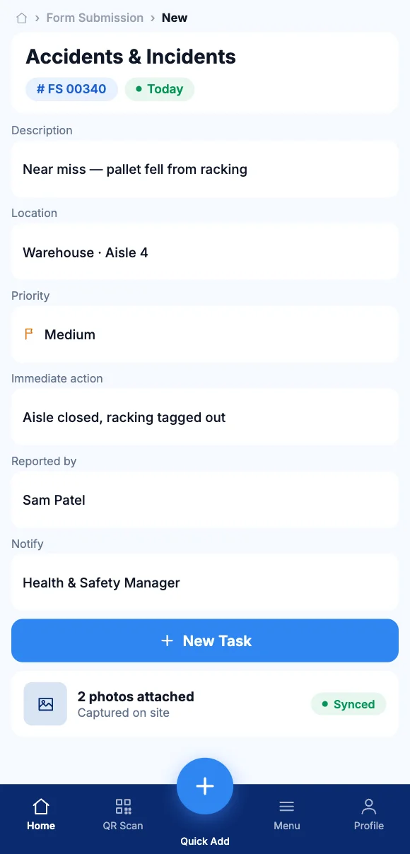 Reporting a near miss on Teammate App mobile