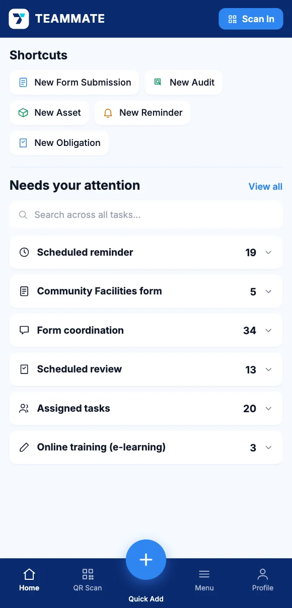 Completing a facility inspection on site in the Teammate App