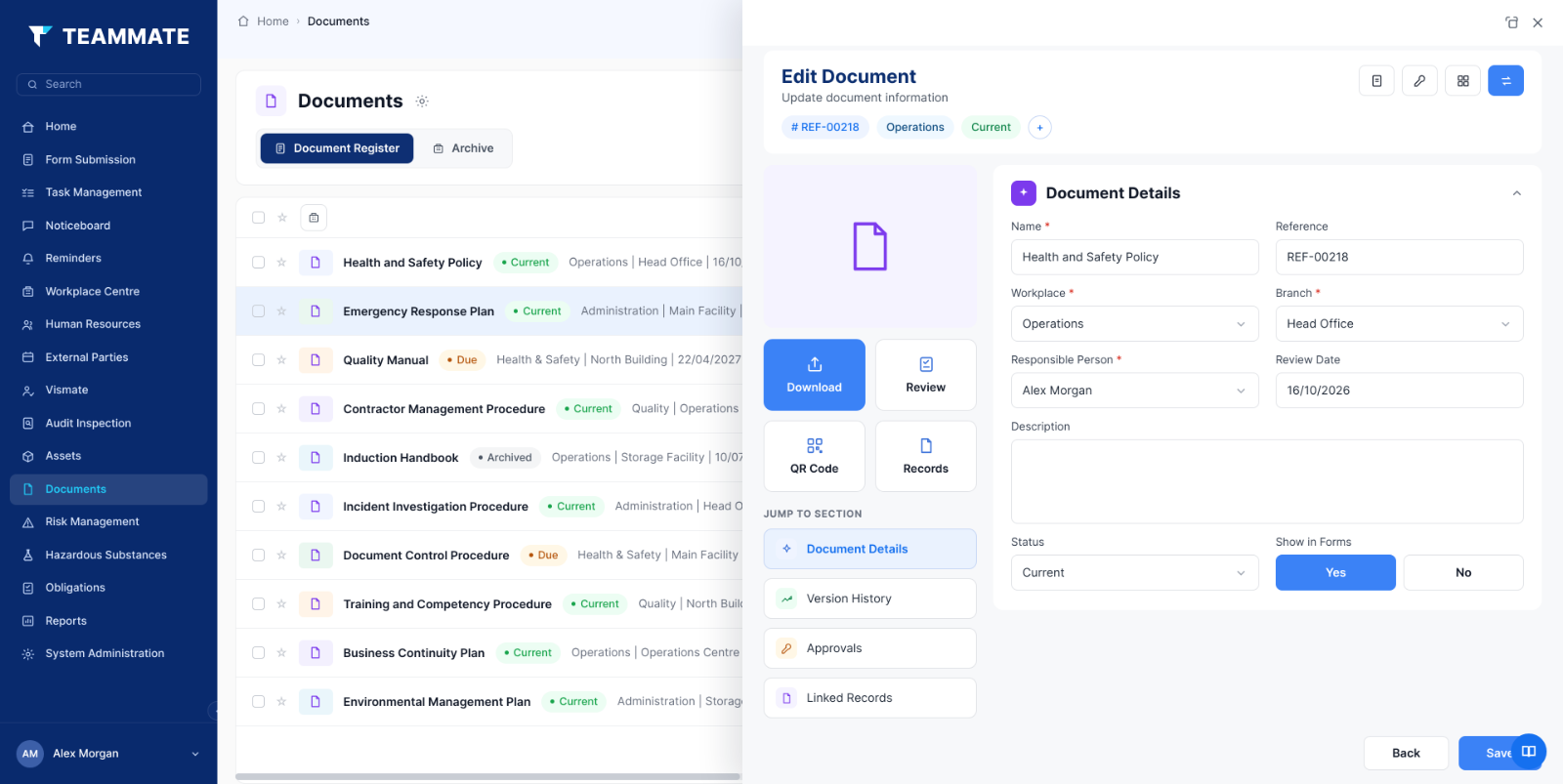 Document register in Teammate App